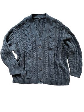Quince 100% Organic Cotton Oversized Cable Cardigan in Charcoal